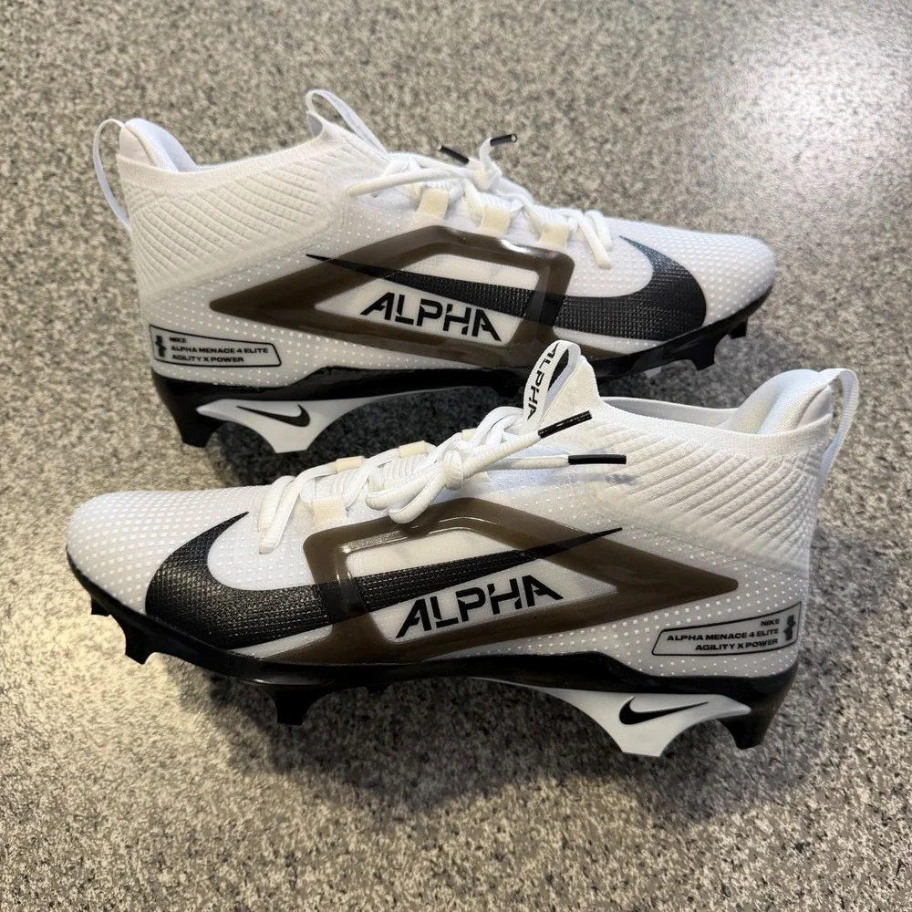 Nike Alpha Menace 4 Elite Football Cleats Mens 12 Wide IB2516-100 White Black